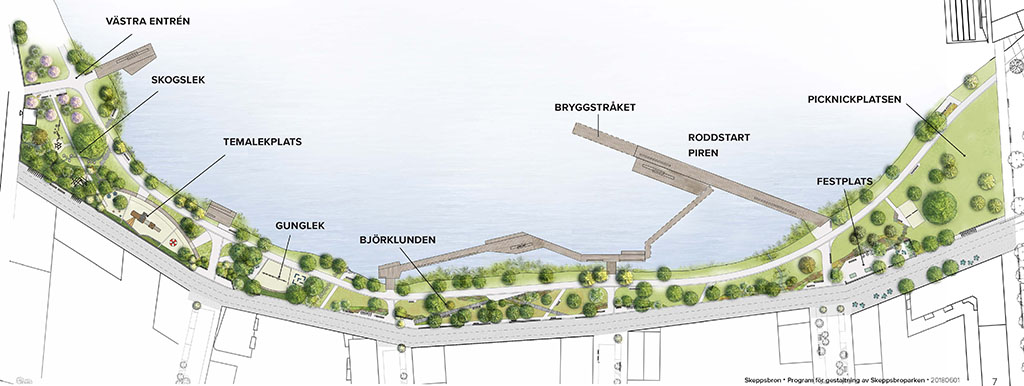 Skiss över den västra delen av Skeppsbroparken
